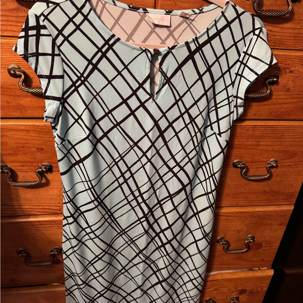 New York & Company Blue and Black Geometric Dress